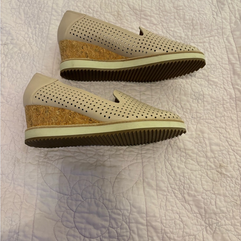 Wedges: Adrienne Vittadini Beige Perforated Wedges